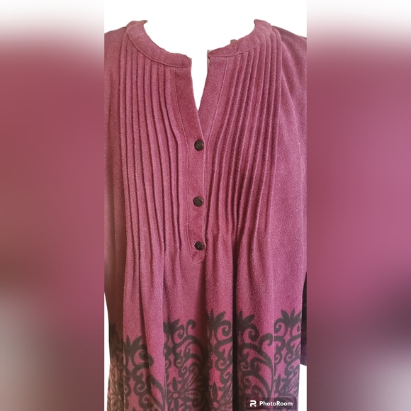 Plum Lace-Print Empire-Waist Tunic sz XL - Picture 2 of 8